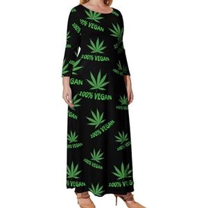 Vegan Leaf Graphic Plus Size Jurk Voor Vrouwen Casual Lange Mouwen Maxi Jurken