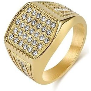 Europa en de Verenigde Staten wind hiphop 18K goud vol diamanten fortitanium stalen ring ring heren gepersonaliseerde slijtage niche handsieraden (Color : Golden, Size : 8#)
