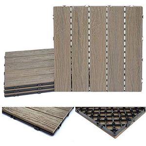 Mendler WPC vloertegels HWC-E19, houtlook balkon/terras, 3D-structuur lineair - lichtbruin, 4X elk 50x50cm = 1m²