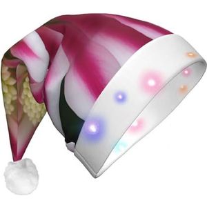 SSIMOO Roze en witte bloem kerst partij hoed - volwassen gloeiende kerstman hoed met led lichten,Feestelijke partij accessoires