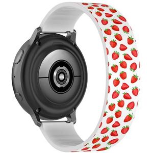 RYANUKA Solo Loop armband compatibel met Samsung Galaxy Watch 6 / Classic, Galaxy Watch 5 / PRO, Galaxy Watch 4 Classic (Cartoon Bright Strawberries) rekbare siliconen band band accessoire, Siliconen,
