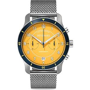 DETOMASO Venture Chronograaf Limited Edition Yellow Blue - herenhorloge analoog kwarts mesh Milanese zilver