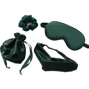 Zijde slaapmasker, Zijden slaapmaskers, 4 stuks, oogmaskers, haarkoordset, zijden slaapmasker(Green)