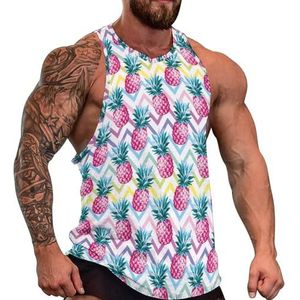 Ananas Patroon Mannen Tank Top Grafische Mouwloze Bodybuilding Tees Casual Strand T-Shirt Grappige Gym Spier