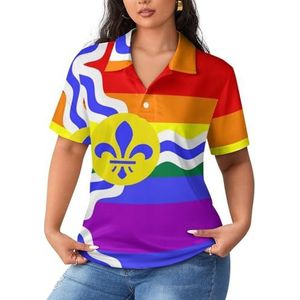 St. Louis Gay Pride Flag dames sportshirt korte mouwen T-shirt golfshirts tops met knopen workout blouses