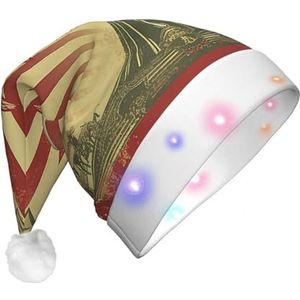 KHiry Licht omhoog Kerstmuts Pluche Kerstman Hoed met LED Lights Vintage circus achtergrond Kerst Hoeden voor Volwassenen