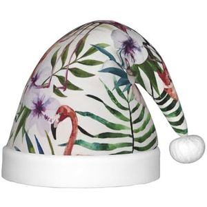 DURAGS Flamingo en bloemen pluche kinderkerstmuts - ideaal kind vakantie decoratie hoed, voor kerstdecoratie