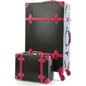 22/24 Inch Retro Pu Lederen Koffer 2 Stuks Reisbagage Set Trolley Case 20 Inch Handbagage Roze Meisjes case (Color : Prune, Size : 20 inch set)