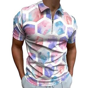 Aquarel Zeshoeken Polo Shirt voor Mannen Casual Rits Kraag T-shirts Golf Tops Slim Fit