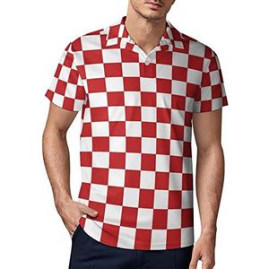 Rood Wit Geruite Pistoia Vlag Heren Golf Polo-Shirt Zomer Korte Mouw T-Shirt Casual Sneldrogende Tees S