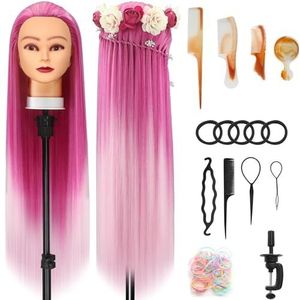 Styling Hoofd 28 inch Training Hoofd 100% Synthetische Vezels Kappers Hoofd Kapper Training Hoofden met Gratis Klem en DIY Vlechten Set (MF)