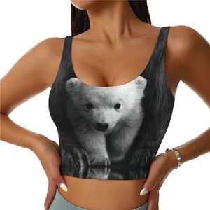 JEJEA Polar Bear Print sportbeha voor vrouwen, yoga gym draadloze beha workout, met verwijderbare vulling, U-rug ontwerp, Zwart, S