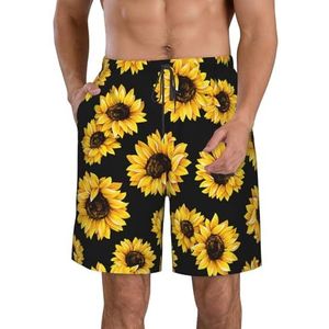 PHTZEZFC Lente zonnebloemen bloemen print heren strandshorts zomer vakantie strand shorts casual lichtgewicht trekkoord, Wit, L