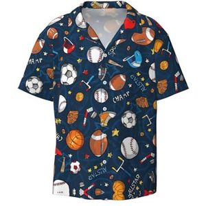 OdDdot Honkbal Basketbal Voetbal Hockey Print Heren Button Down Shirt Korte Mouw Casual Shirt voor Mannen Zomer Business Casual Jurk Shirt, Zwart, L
