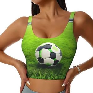 Groene gras voetbal print yoga bh's, hoge impact ondersteuning, longline ontwerp, voor fitness, hardlopen en meer, Zwart, S