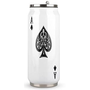 Vintage Poker Ace of Spades Travel Mok met Deksel Coke Cup Geïsoleerde Tumbler Water Fles Thee Cup Voor Vrouwen Mannen