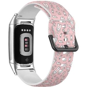 RYANUKA Zachte sportband compatibel met Fitbit Charge 5 / Fitbit Charge 6 (grappig konijn op roze) siliconen armbandaccessoire, Siliconen, Geen edelsteen