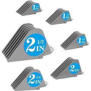 Clipper Guards voor Wahl 10, 12, 14, 16, 18, 20, 6 stuks, extra lange tondeuse guard hulpstukken 2,5 inch Clipper Guides Meerdere maten universeel 2,5 cm, 5,7 cm, 5,1 cm, 4,4 cm, 3,2 cm (grijs)