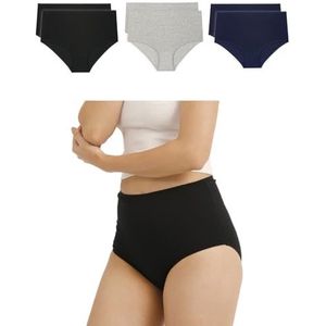 mimosso Onderbroeken dames hipster van biologisch katoen ademend (6-pack) ondergoed dames zonder insnijdende elastische tailleband (Gr. S - XXL), 2 x zwart-melange-blauw, L