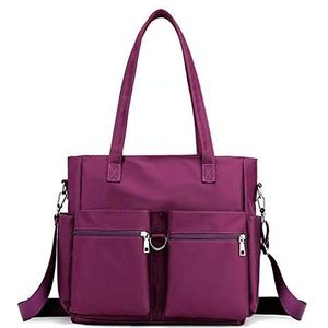OPXTO Nylon Tote Bag Handtas Voor Vrouwen Waterdichte Rits Crossbody Tas Multi Pocket Reistas Strand Messenger Bag, Paars, Large