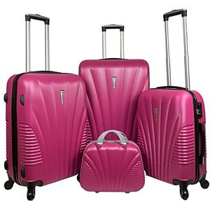 ABS Bagage Set van 4 met Vanity Case 4 Wiel Trolley Reizen Koffers Tassen Set, Fuchsia