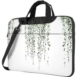 SSIMOO Zeemeermin visschaal stijlvolle en lichtgewicht laptop messenger tas, handtas, aktetas, perfect voor zakenreizen, Groene planten, 14 inch