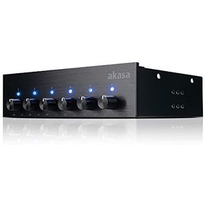 Akasa FC.SIX | 6 Channel PC Fan Controller | Fan Speed Control Front Panel | Compatible with 3-pin/4-pin 20W Fan | PWM Fan Controller | For 5.25 inch PC Bay | Built-in LED Operation Indicator | Black | AK-FC-08BKV2
