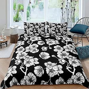 Bloemenprint Bloemen Dekbedovertrek Boho National Chic Ins Zwart Dekbedovertrek Zacht Comfortabel Dekbed Set Met Kussensloop Thuis Beddengoed Sets Voor Peuter Kinderen Meisjes Volwassen,Koningin