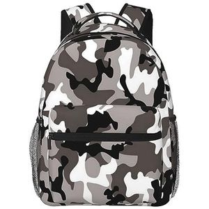 DOFFO Zwart Grijs Wit Camo Gedrukt Reizen Rugzak,Lichtgewicht Casual Laptop Dagrugzak Leuke Wandelen Rugzakken Tas Voor Vrouwen Mannen, Zwart, One Size