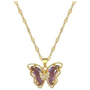 316L roestvrij staal paarse kristal vlinder hanger ketting voor vrouwen meisje mode sleutelbeen ketting choker sieraden cadeau
