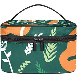 Leuke Cartoon Box Cake Make-up Tas voor Vrouwen Meisjes Cosmetische Tassen met Handvat Reizen Make-up Organizer Tas, Leuke Oranje Vossen Rieten Groen, 8.9x5.9x5.4 Inches, Make-up zakje