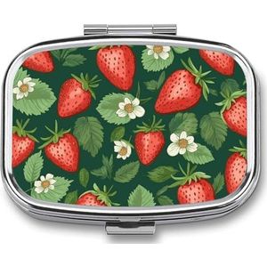 EHBO-kit - Ockable Medicatie Opbergdoos, Verse Aardbeien en Bladeren Gedrukt Leuke en Lichtgewicht Pillendoos Huishoudelijke Dagelijkse Medicijnkast, Verse aardbeien en bladeren, 2.2*1.6*0.6