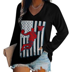 VS Amerikaanse vlag basketbal vrouwen casual lange mouw T-shirts V-hals gedrukte grafische blouses Tee Tops 4XL