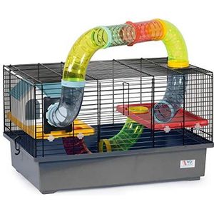 Decorwelt hamsterstokken, grijs, buitenmaten, 49 x 32,5 x 44, knaagkooi, hamster, plastic kleine dieren, kooi met accessoires