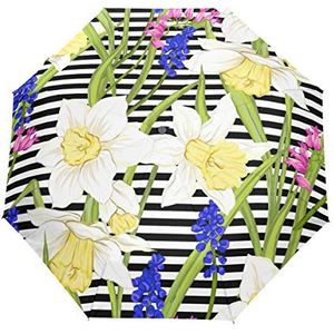 Jeansame Bloem Vintage Vergeet-Mij Lavendel Gestreepte Opvouwbare Compacte Paraplu Automatische Regen Paraplu's voor Vrouwen Mannen Kid Jongen Meisje