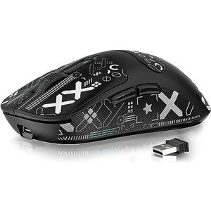 ATTACK SHARK X3 49g SUPERLIGHT muis met tape, PixArt PAW3395 gamingsensor, BT/2.4G draadloze/bedrade gamingmuis, 6 instelbare DPI 26000, 200 uur batterij, kantoormuizen voor Win11/Xbox/PS/Mac (zwart)