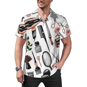 Kapper Gereedschap Salon Kits Heren Casual Button-Down Shirts Korte Mouw Cubaanse Kraag Tees Tops Hawaiiaans T-shirt 2XL