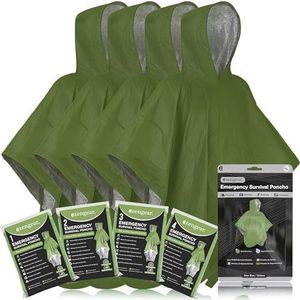 aZengear Emergency Survival Poncho (4 stuks) Thermische Mylar Folie Coating Deken voor Warmte Retentie en Regen | Omkeerbaar met Capuchon | Waterdicht, Winddicht, Handsfree Outdoor Kit (Groen)