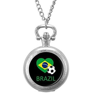 Liefde Brazilië voetbal ronde moderne klassieke zakhorloge en ketting stijlvol cadeau unisex