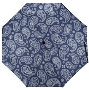 Blauwe Paisley Bandana Mode Paraplu's Voor Regen Compact Tri-Fold Reverse Folding Winddicht Reizen Paraplu Automatische