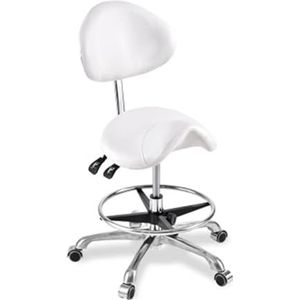 JAVPTAV Zadelstoel, Ergonomische zadelkruk Draaibare rollende zadelstoel hydraulische verstelbare kruk met wielen voor salon, spa, massage, tatoeage, tandheelkundige (wit)