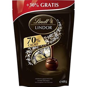 Lindt Chocolade LINDOR XL zak 70% cacao extra donker | 400 g zak | ca. 30 kogels fijn kruid chocolade met zacht smeltende vulling | Chocolate Gift | Bonbonbon cadeau