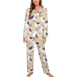 Grappige lama alpaca pyjama met lange mouwen voor vrouwen, klassieke nachtkleding, nachtkleding, zachte pyjamasets