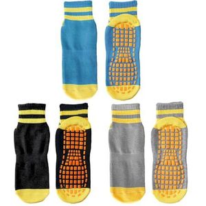 SLEEKEE 3 paar antislipsokken voor dames, geschikt voor yoga, pilates, dans, sport, paars, grijs, blauw, maat 19 cm, maten 35 tot 38