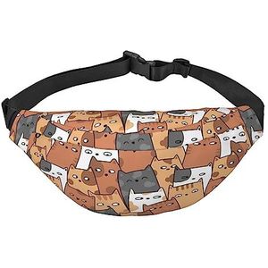 Oranje katten heuptasje voor mannen vrouwen heuptas verstelbare taille pack voor reizen wandelen running heuptassen, Zwart, Eén maat