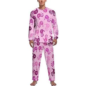 Pink Cancer Awareness Baby Hand Zachte Heren Pyjama Set Comfortabele Lange Mouw Loungewear Top En Broek Geschenken M
