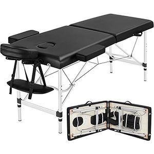 Yaheetech Inklapbare massagetafel met 2 zones, massagebed, in hoogte verstelbaar, massagetafel, massagebank met hoofdsteun, armleuningen en tas, zwart