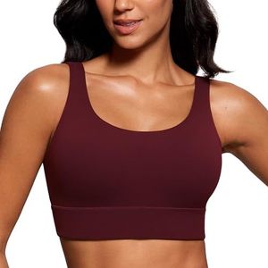 CRZ YOGA Butterluxe Womens U Back Sport BH met Scoop Neck Gewatteerde Low Impact Yoga Bra Workout Crop Top met Ingebouwde BH Rode Merlot L