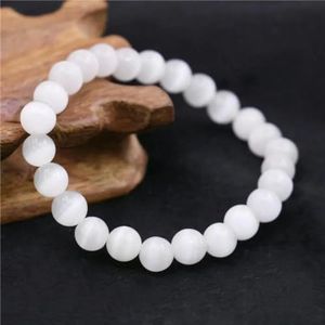 8mm ronde witte Cat's Eye kralen armband natuursteen DIY mode-sieraden maken ontwerp vrouwen meisjes geschenken handgemaakte accessoires-WIT