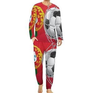 Portugal Vlag Voetbal Goa Heren Pyjama Set Lounge Wear Lange Mouwen Top En Bottom 2 Stuk Nachtkleding